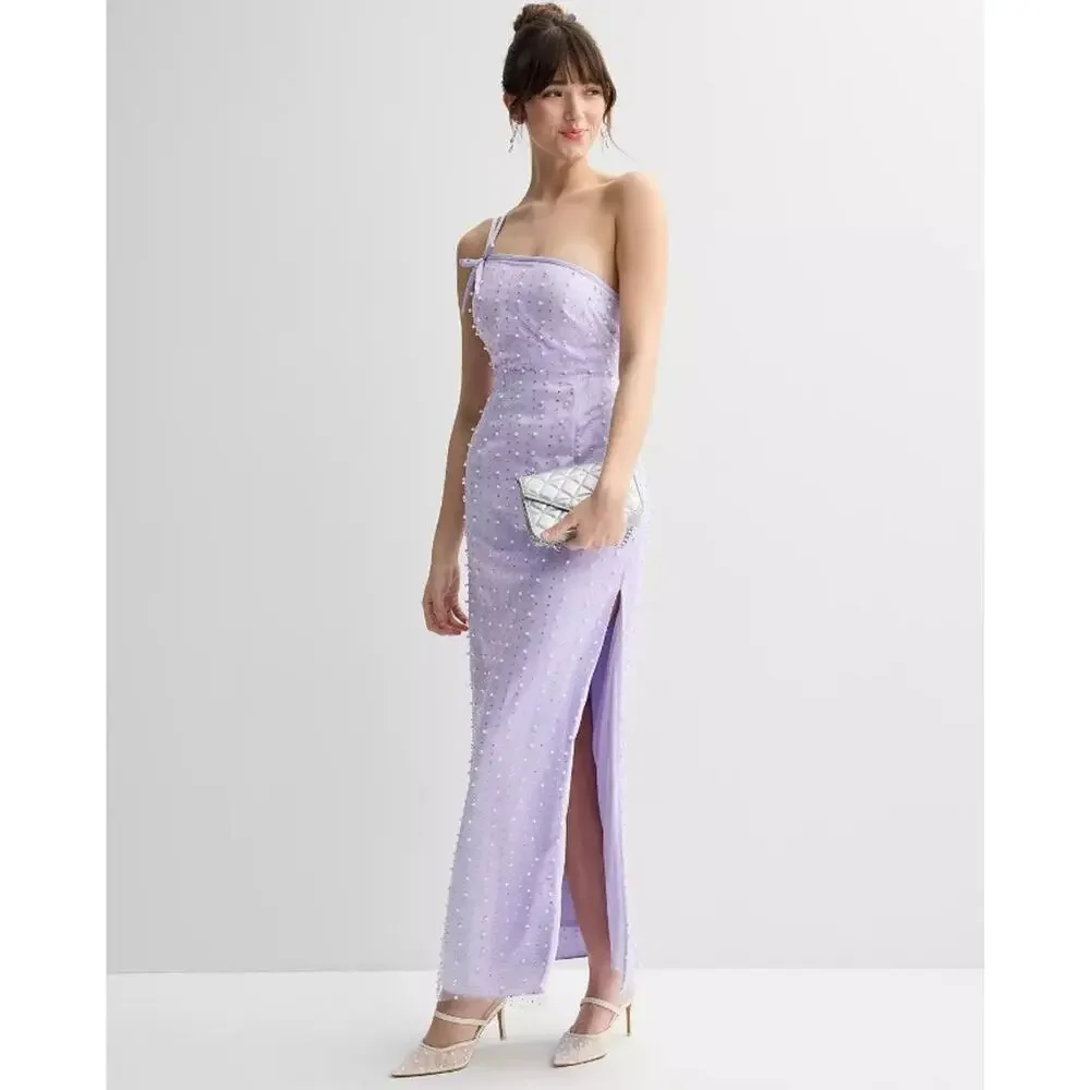 NWT Juniors' Violet Weekend Pearl Embellished One Shoulder Gown sz 7/8